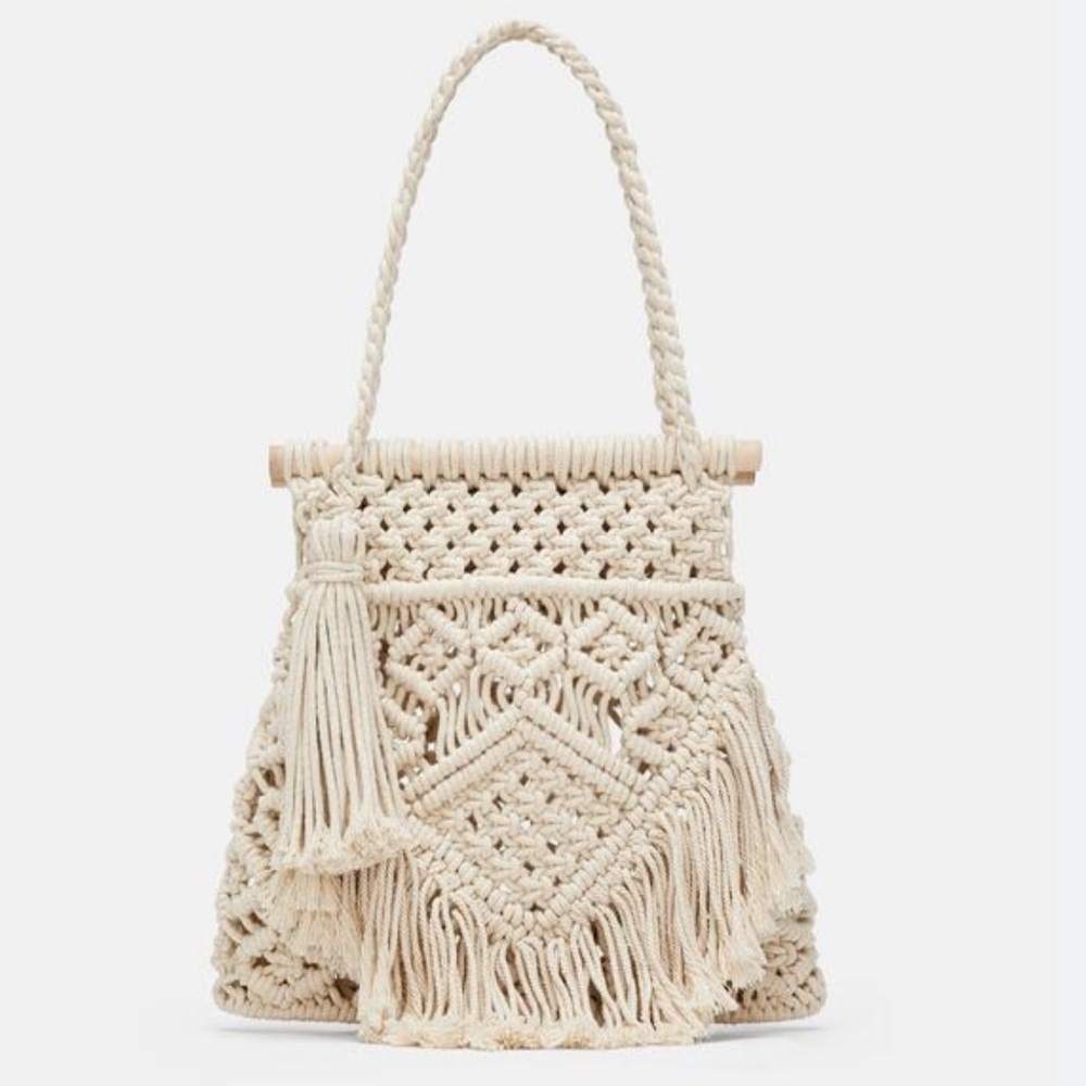 Zara Beige Macrame Shoulder Bag